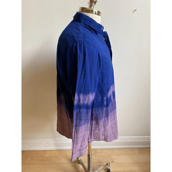 BP Mens BNWOT Small Plaid Tie Dye Ombre Blue Flannel Shirt Button Up - Picture 3 of 7